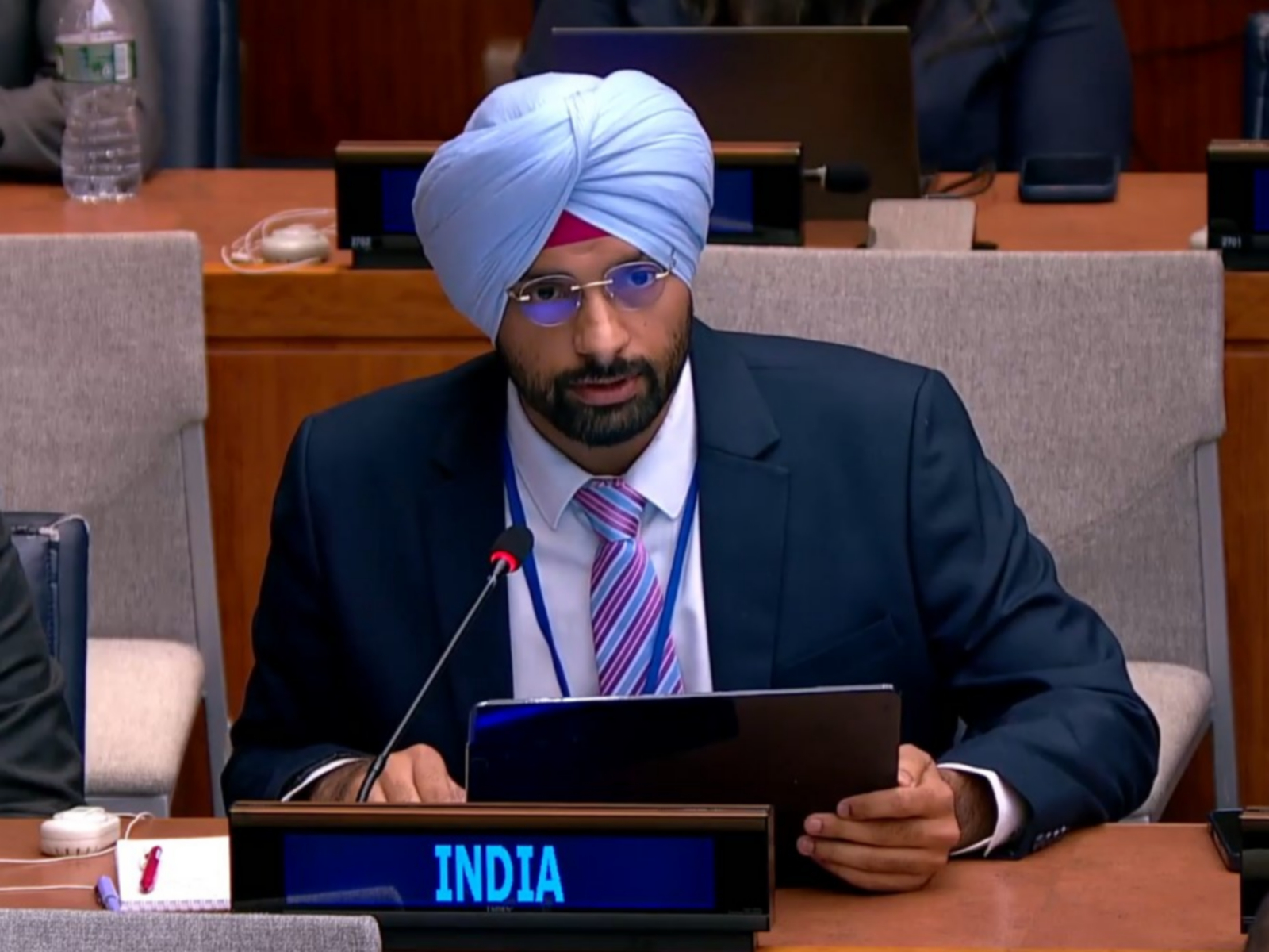 First Secretary in India's Mission to UN Anmol Sher Singh Bedi responds to remarks by Pakistan at the UN General Assembly First Committee (Photo/X@IndiaUNNewYork)