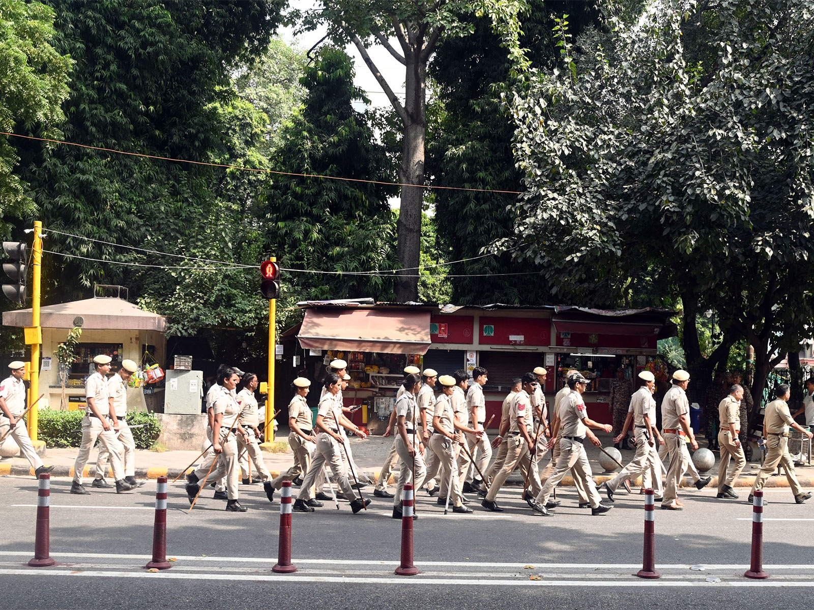 Delhi Police personnel deployed near the Rafi Marg in New Delhi (Photo/ANI)