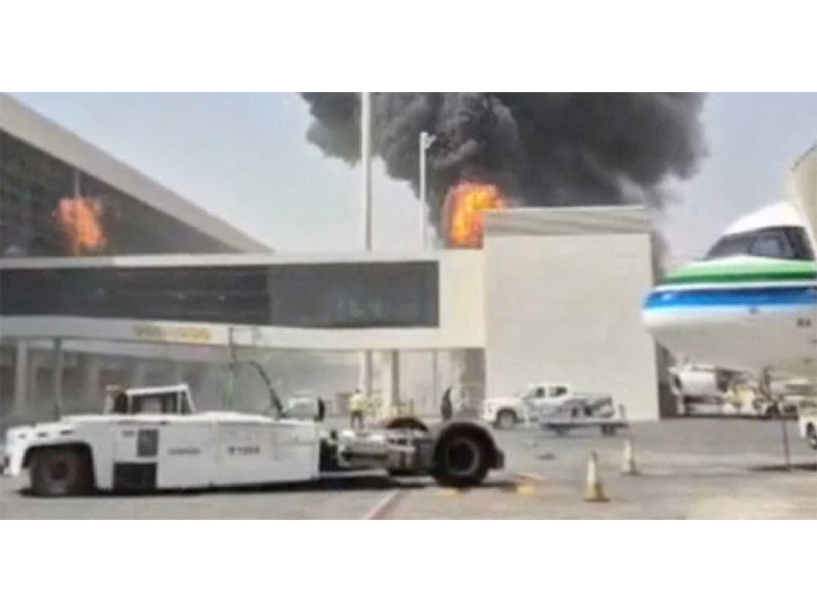 Smoke and flames rise from King Khalid Airport, after Yemen’s Iran-backed Houthis said they attacked the airport, in Riyadh, Saudi Arabia. (Photo/Reuters) 
