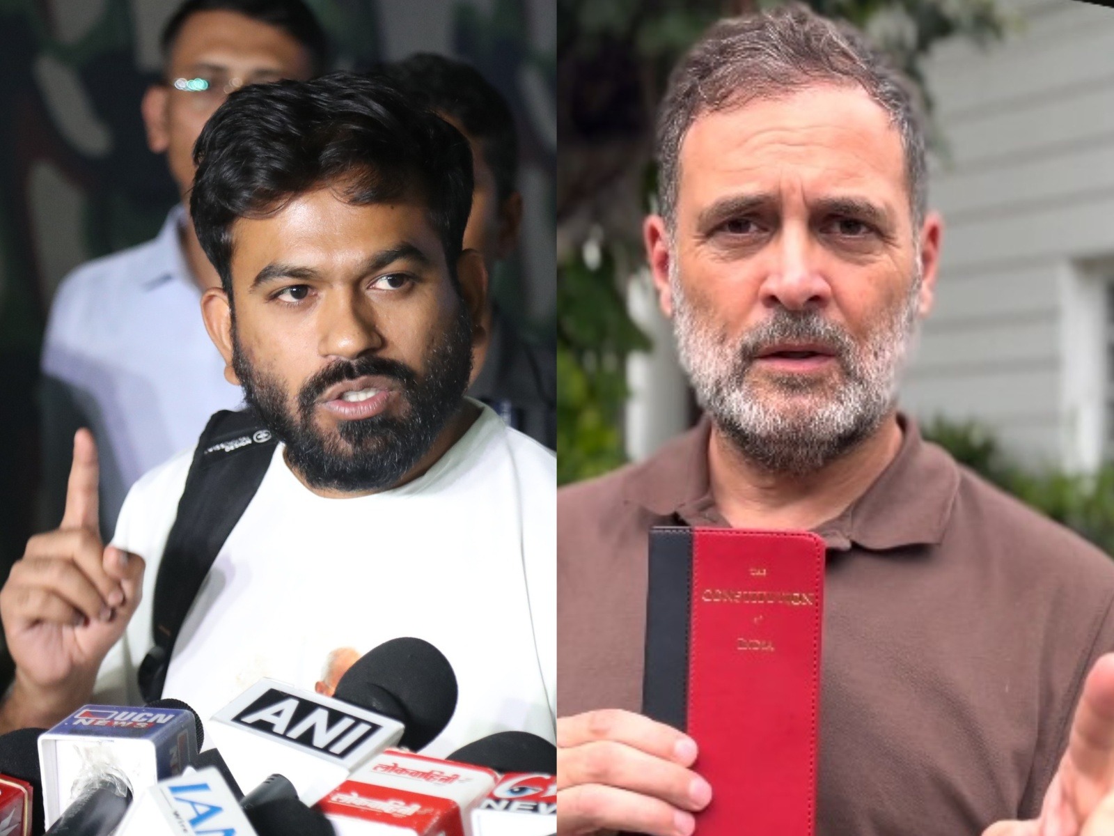 CJP activist Abhijeet Dipke (L) and LoP Lok Sabha Rahul Gandhi (R) (Photo/ANI, @RahulGandhi)