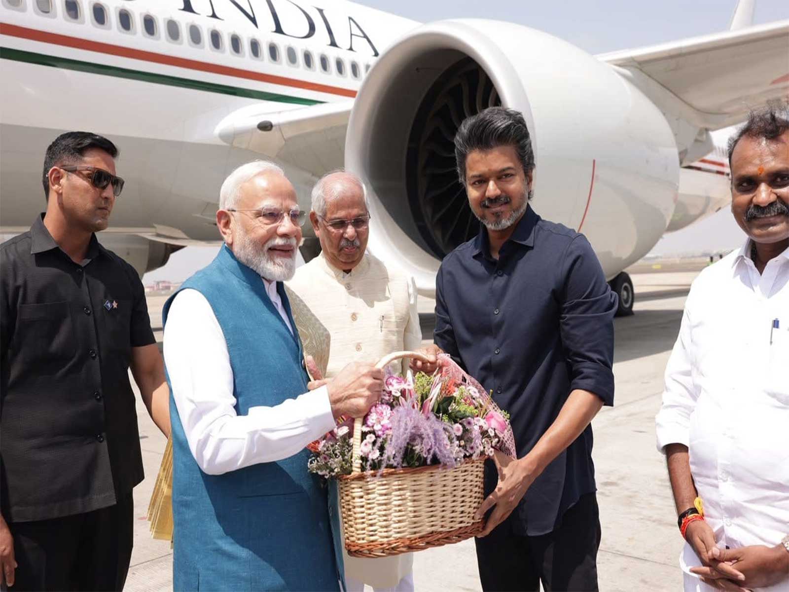 Prime Minister Narendra Modi was received by Tamil Nadu Chief Minister C. Joseph Vijay at Chennai Airport. (Photo/ ANI) Prime Minister Narendra Modi was received by Tamil Nadu Chief Minister C. Joseph Vijay at Chennai Airport. (Photo/ ANI)