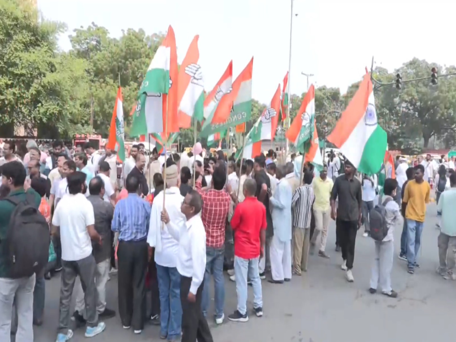 Protesters gather at Barakhamba Road (Photo/ANI) Protesters gather at Barakhamba Road (Photo/ANI)