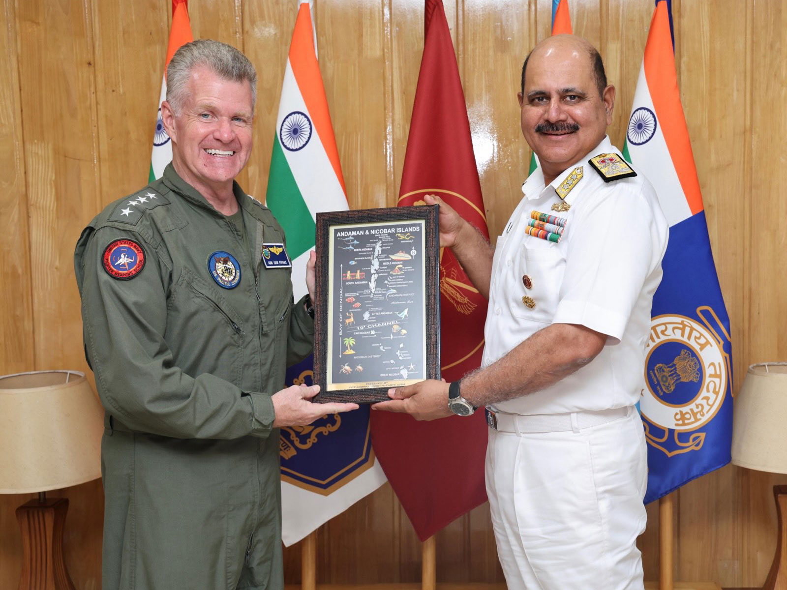 US Pacific Command (PACOM) commander Admiral Samuel Paparo met Vice Admiral Vineet McCarty, Commander-in-Chief of the Andaman and Nicobar Command (Photo/X@USAndIndia)