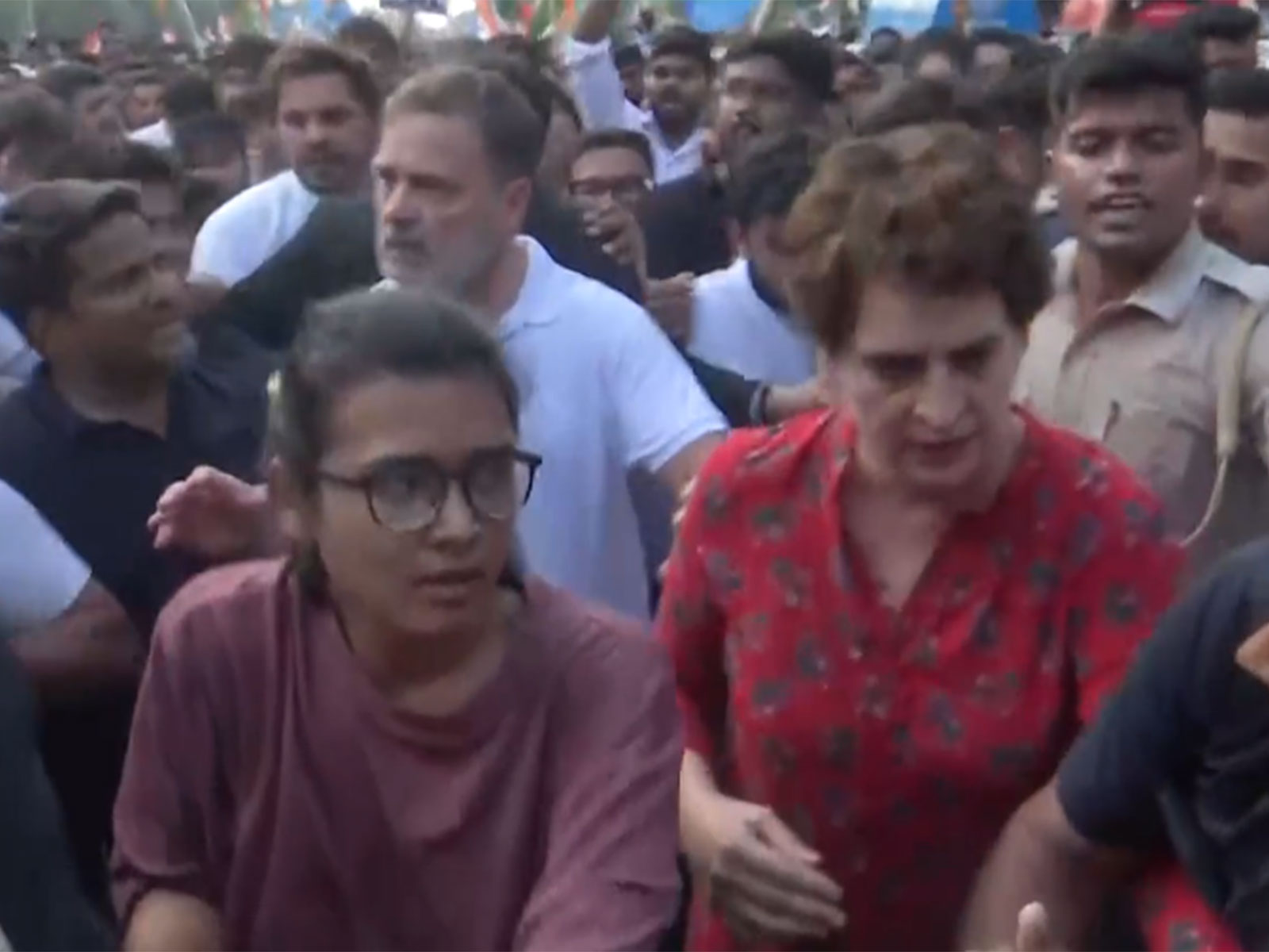 LoP Lok Sabha Rahul Gandhi, Congress MP Priyanka Gandhi with AISA president Neha Bora (Photo/ANI)