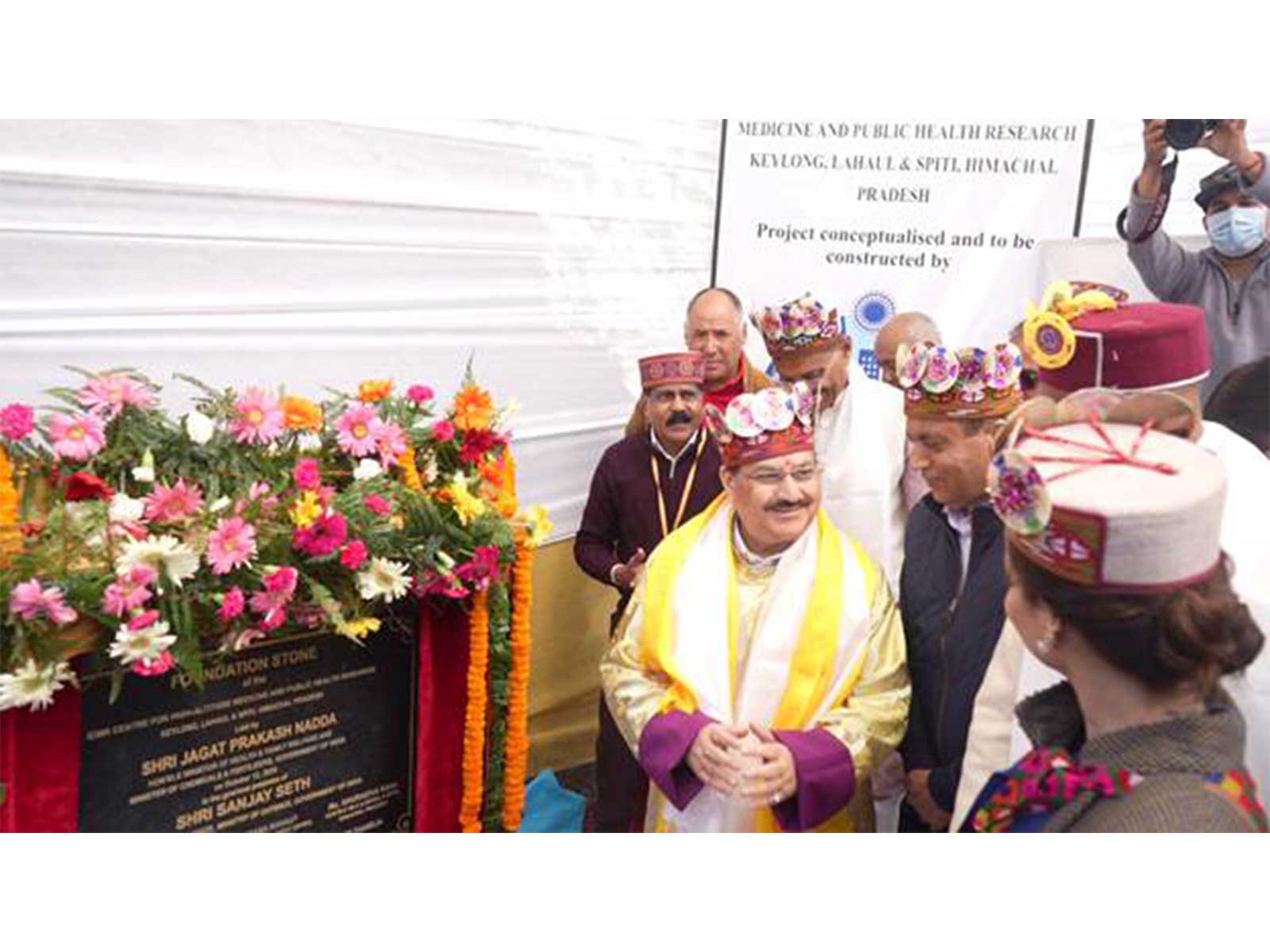 Union Health Minister Jagat Prakash Nadda lays foundation stone of ICMR Centre for High Altitude Medicine and Public Health Research at Keylong, HP (Photo/ANI)