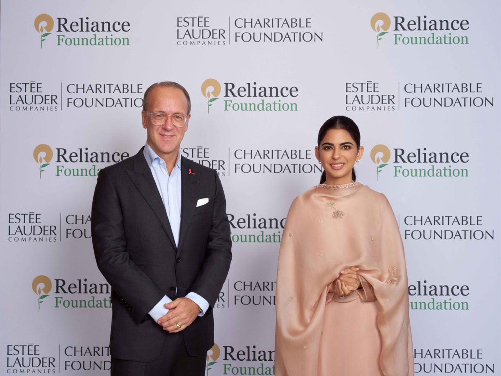 Isha Ambani with Estee Lauder President Stéphane de La Faverie (Photo/RelianceFoundation)