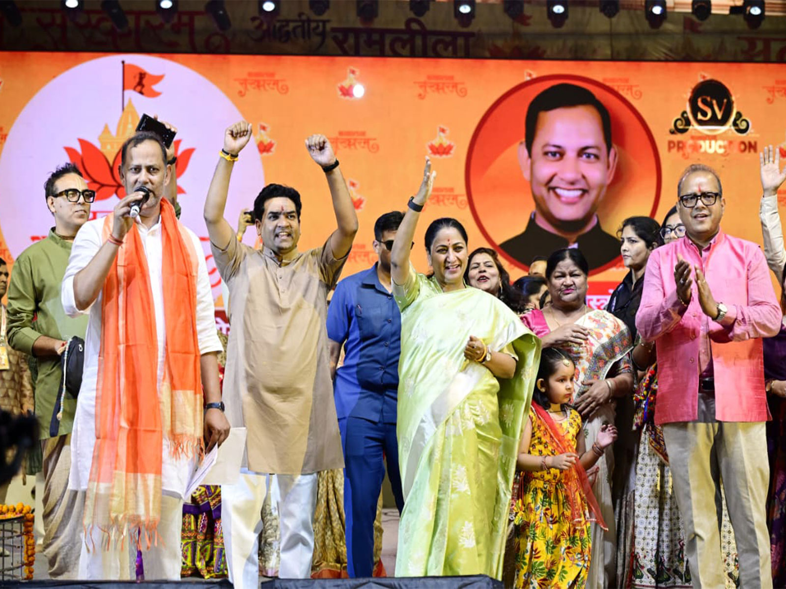 Delhi CM Rekha Gupta along with her ministers attended Ramlila celebration at DDA Ramlila Ground, Sector 23, Rohini (Photo/ANI)