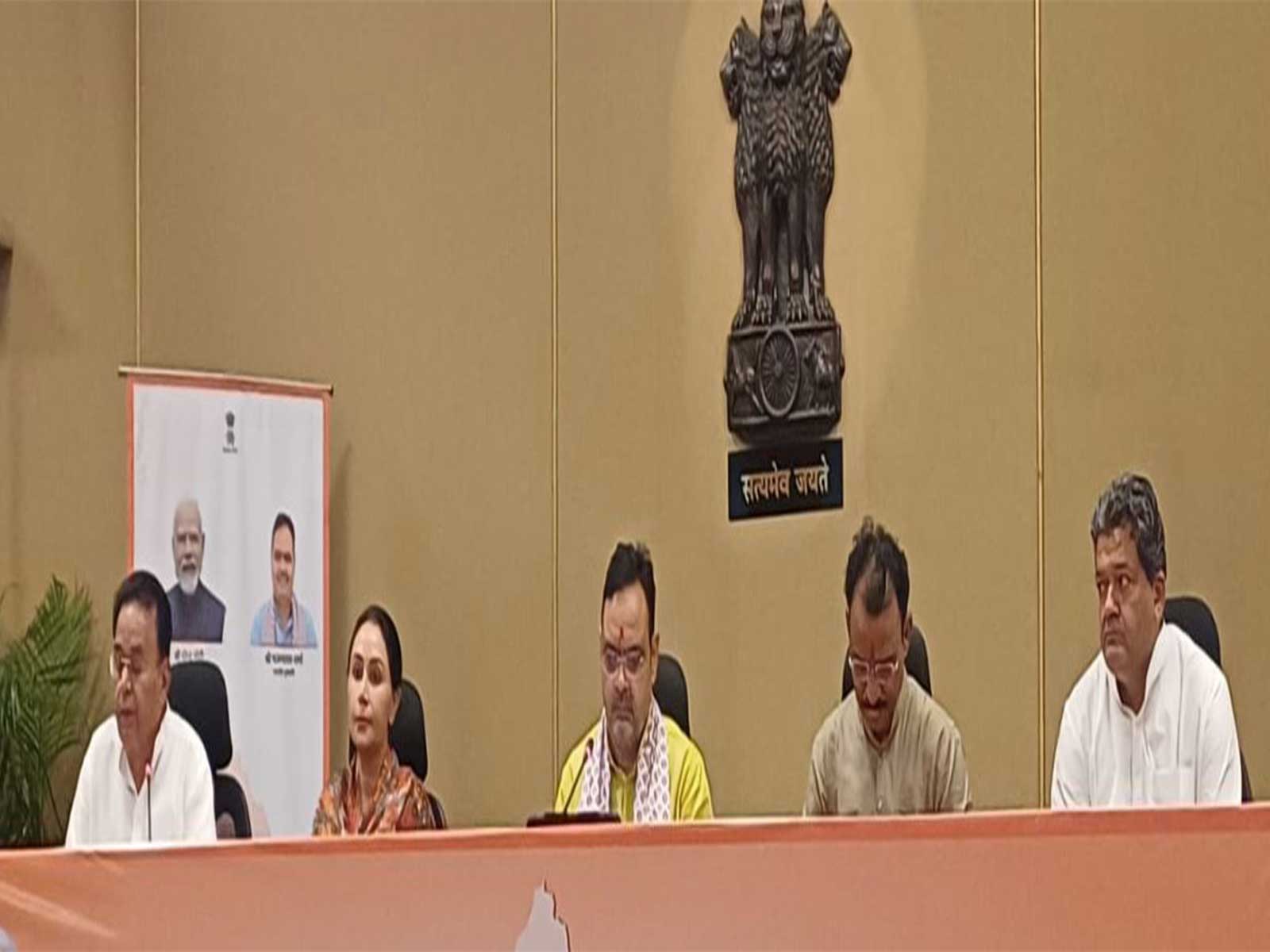 Rahasthan Chief Minister Bhajanlal Sharma with Deputy CM Diya Kumari and others (Photo/ANI)