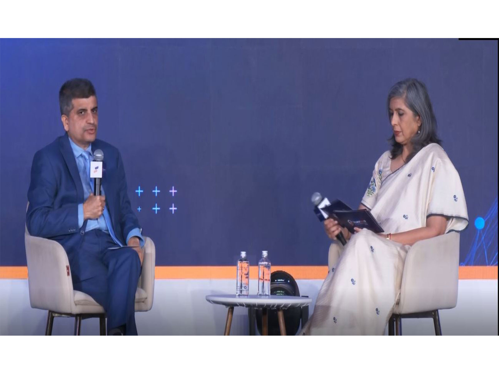 Insurance Regulatory and Development Authority of India (IRDAI) Chairman Ajay Seth and financial educator and author Monika Halan (Photo/ANI)