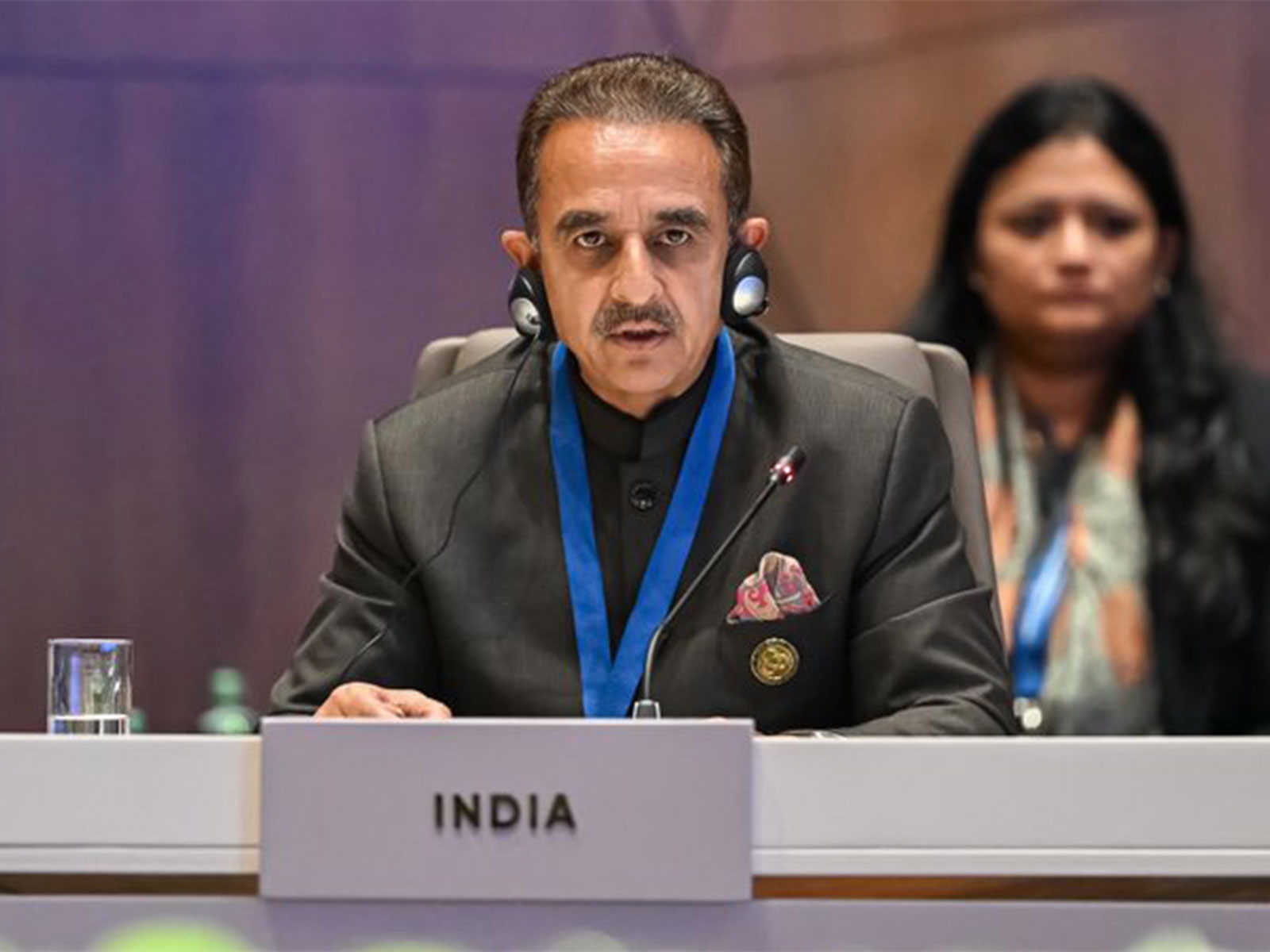 Minister of State for External Affairs Kirti Vardhan Singh addresses the plenary session of the 7th CICA Summit in Baku, Azerbaijan. (Photo: X/@KVSinghMPGonda)
