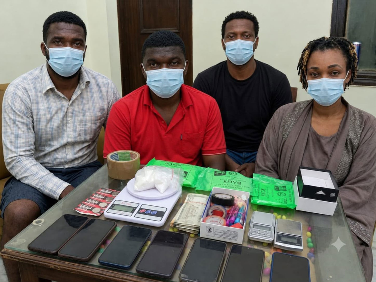 Four foreign nationals arrested by Delhi Police in connection with a cocaine supply network in Rohini (Photo: Delhi Police)