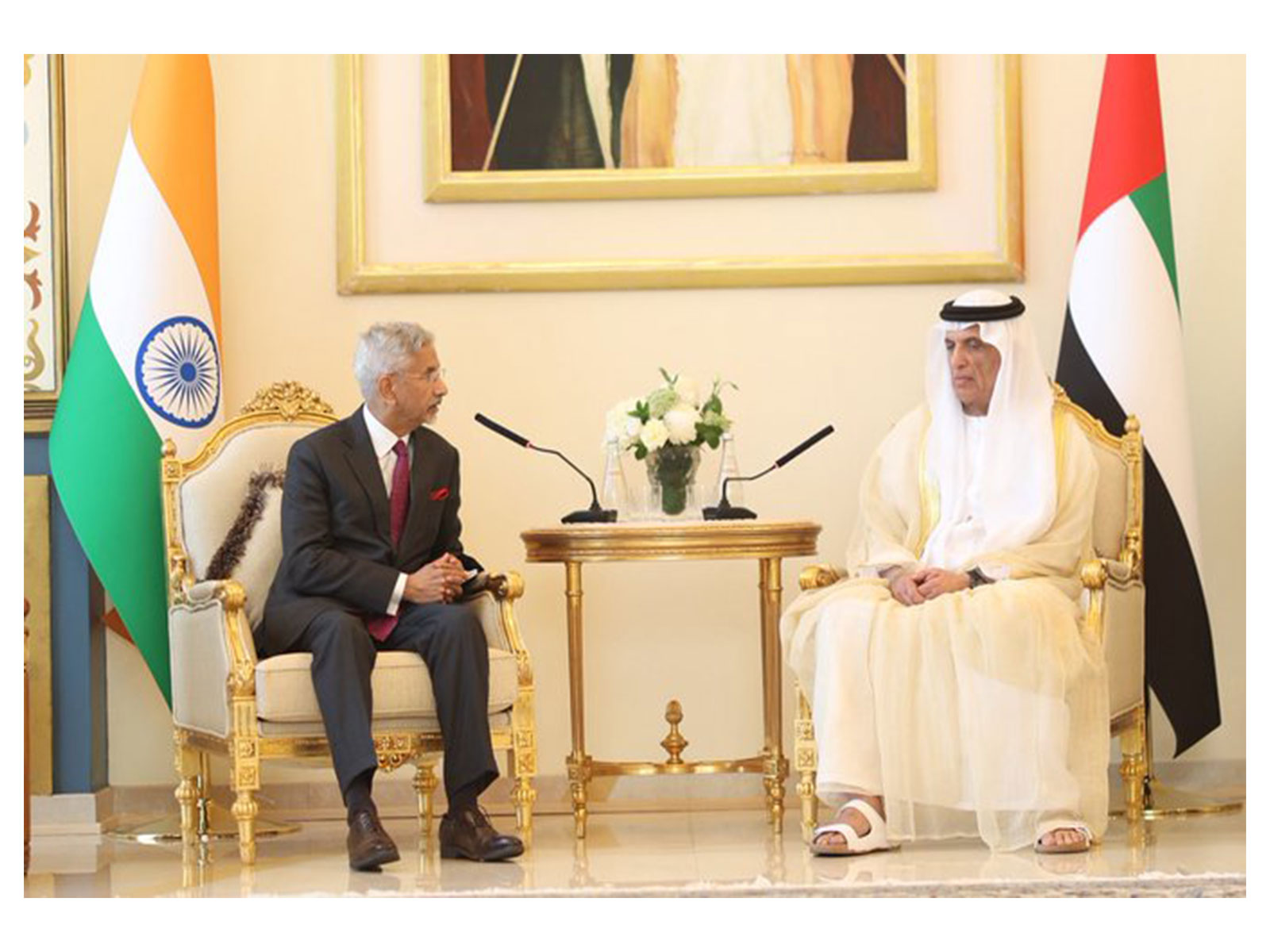 External Affairs Minister S Jaishankar meets Ras Al Khaimah Ruler Sheikh Saud bin Saqr Al Qasimi in the UAE. (Photo: X/@DrSJaishankar) External Affairs Minister S Jaishankar meets Ras Al Khaimah Ruler Sheikh Saud bin Saqr Al Qasimi in the UAE. (Photo: X/@DrSJaishankar)