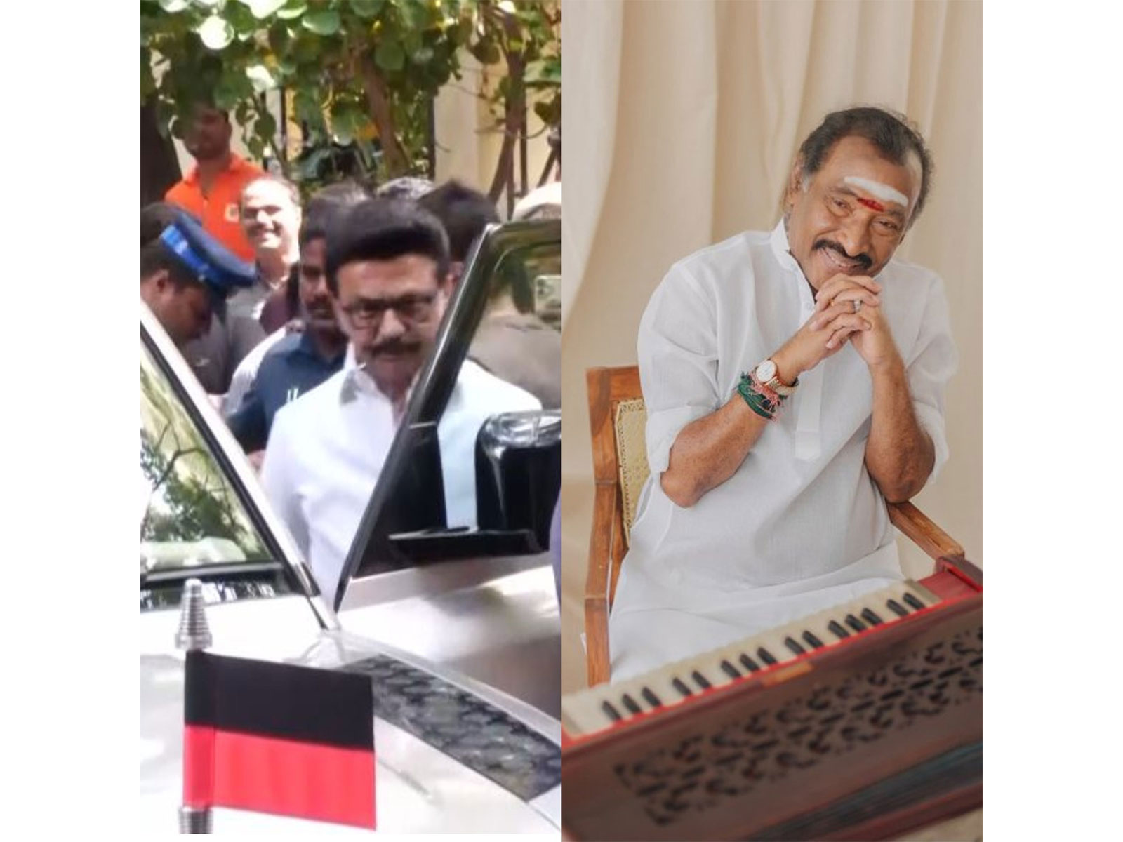 Veteran music director Deva (right), Former Tamil Nadu CM MK Stalin (left) (Photo/X@mkstalin)