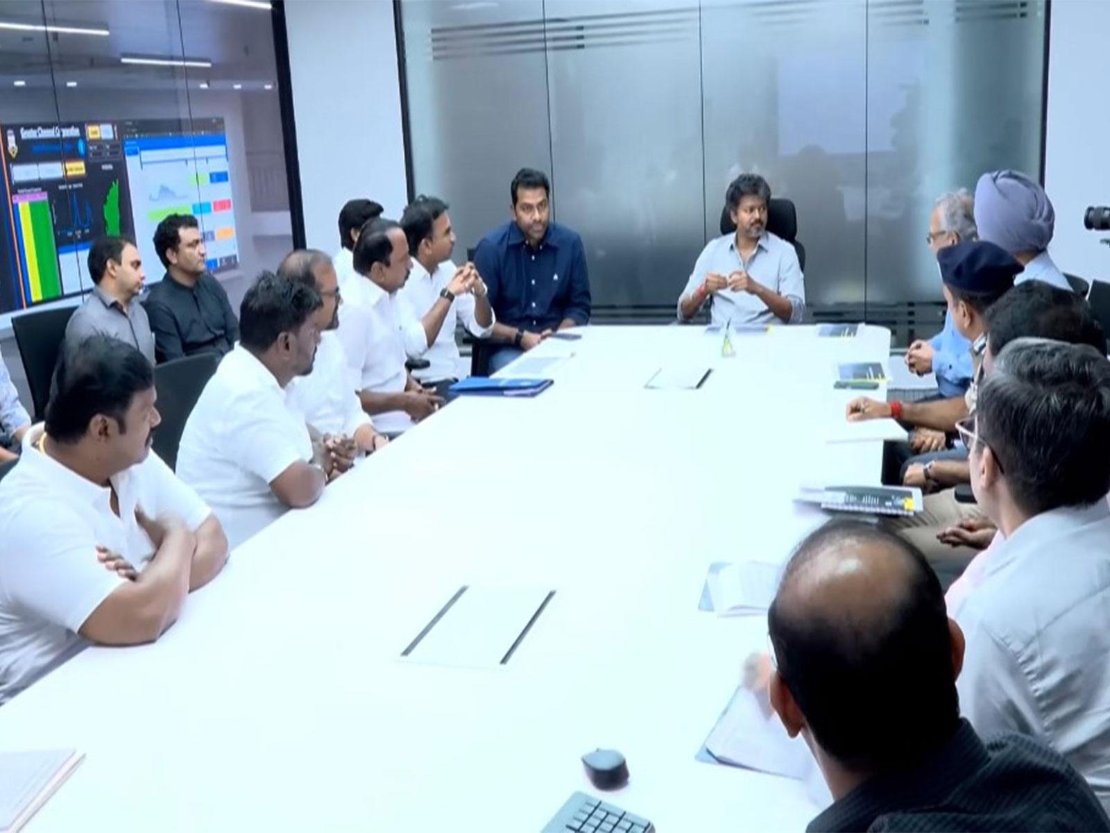 Tamil Nadu CM Vijay reviews northeast monsoon preparedness at GCC headquarters (Photo/Dipr)