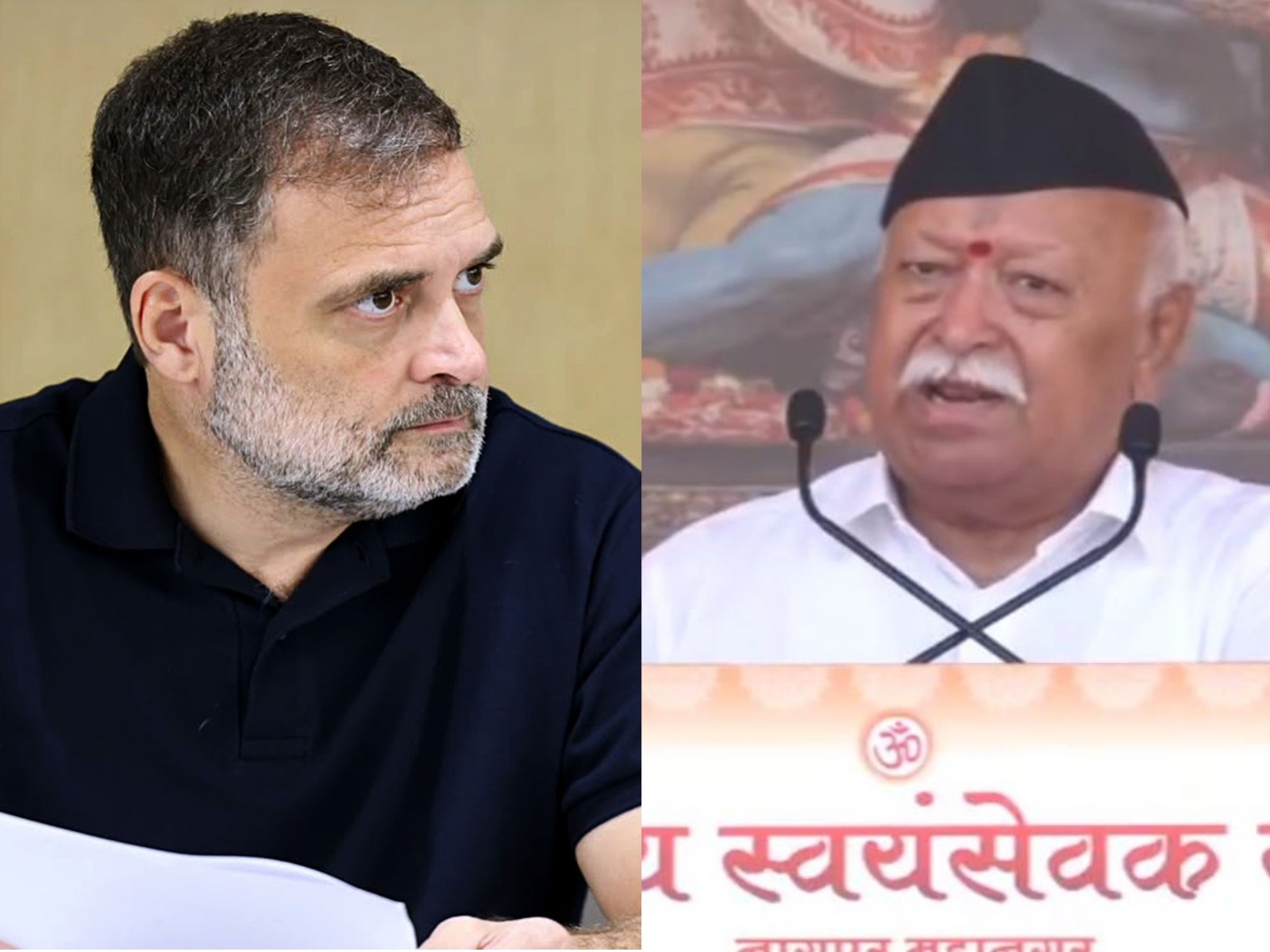 Leader of Opposition in Lok Sabha Rahul Gandhi and RSS chief Mohan Bhagwat (Photo/ANI)