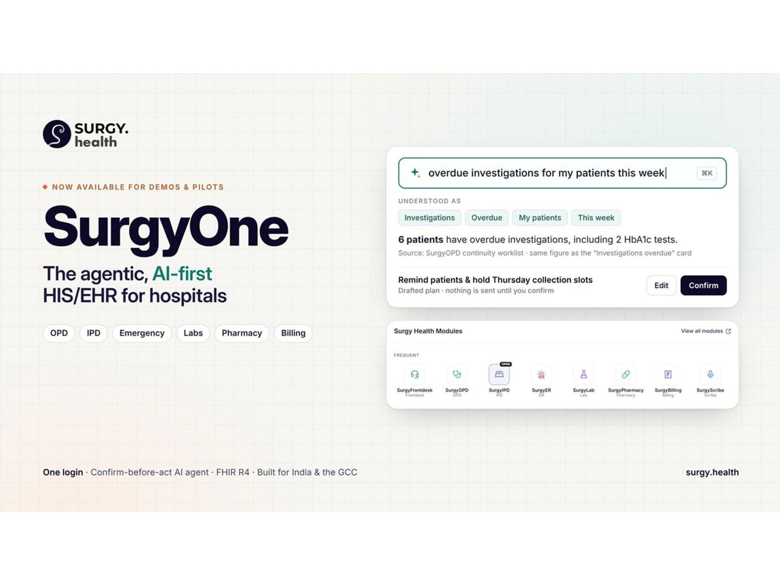 Surgy Health launches SurgyOne, an agentic AI-first HIS/EHR for mid-market hospitals in India and the GCC Surgy Health launches SurgyOne, an agentic AI-first HIS/EHR for mid-market hospitals in India and the GCC