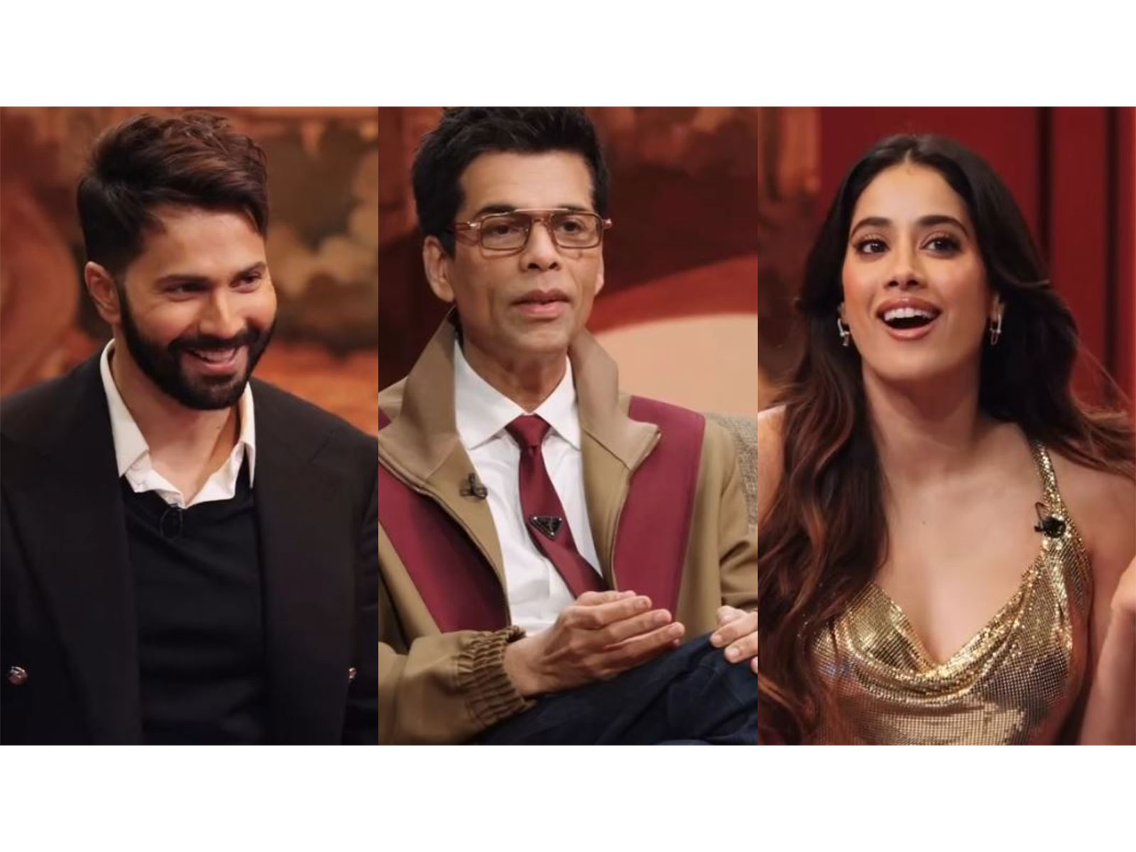 Varun Dhawan, Janhvi Kapoor on 'KWK 8' (Photo/Instagram@karanjohar)