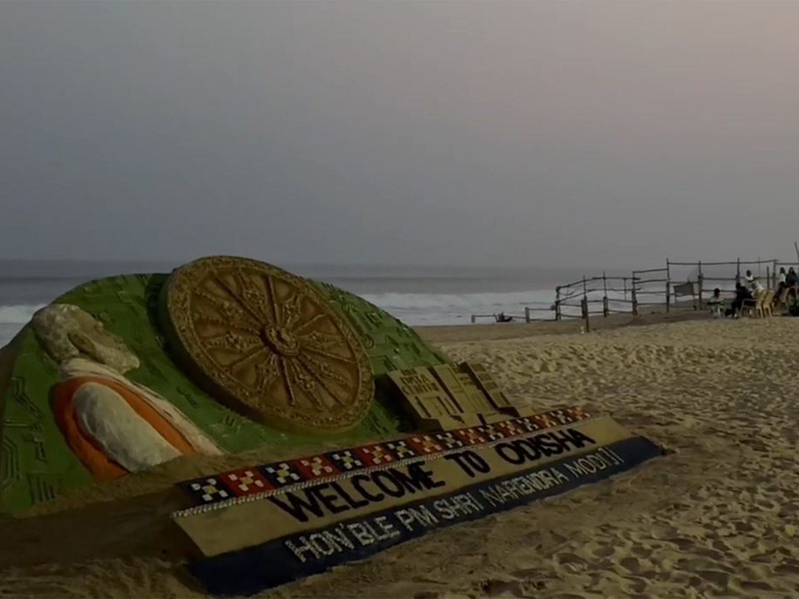 Sudarsan Pattnaik creates sand sculptures to welcome PM Modi in Odisha (Photo/ANI) Sudarsan Pattnaik creates sand sculptures to welcome PM Modi in Odisha (Photo/ANI)