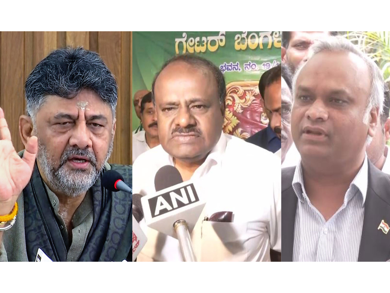 Karnataka Chief Minister D K Shivakumar, Union Minister H D Kumaraswamy and Home Minister Priyank Kharge (Photo/ANI)