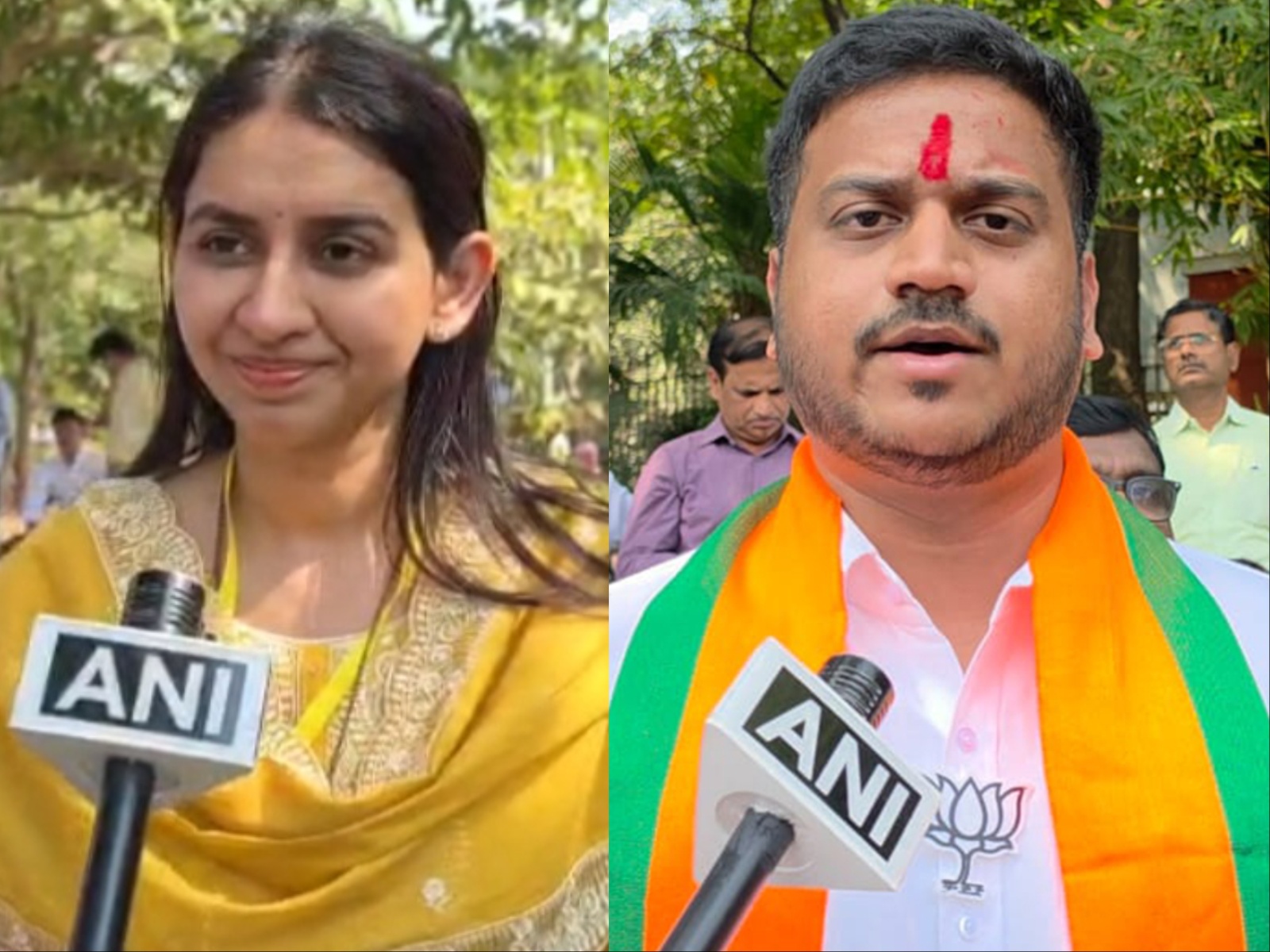 NCP (SP) candidate Harshada Deshmukh-Jadhav and BJP candidate Kaustubh Gawade (Photo/ANI) NCP (SP) candidate Harshada Deshmukh-Jadhav and BJP candidate Kaustubh Gawade (Photo/ANI)