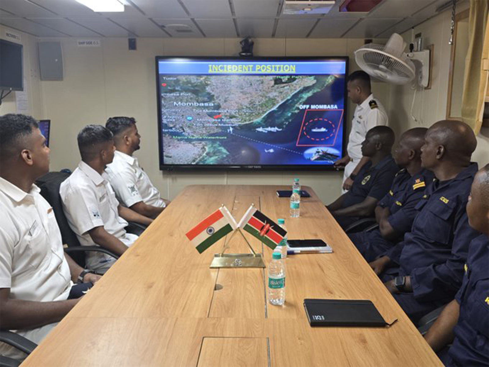 Indian Coast Guard personnel and Kenya Coast Guard Service members participate in a Maritime Search and Rescue tabletop exercise aboard Indian Coast Guard Ship (ICGS) Varaha during professional engagements in Mombasa. (Photo: X/@ahcimombasa) Indian Coast Guard personnel and Kenya Coast Guard Service members participate in a Maritime Search and Rescue tabletop exercise aboard Indian Coast Guard Ship (ICGS) Varaha during professional engagements in Mombasa. (Photo: X/@ahcimombasa)