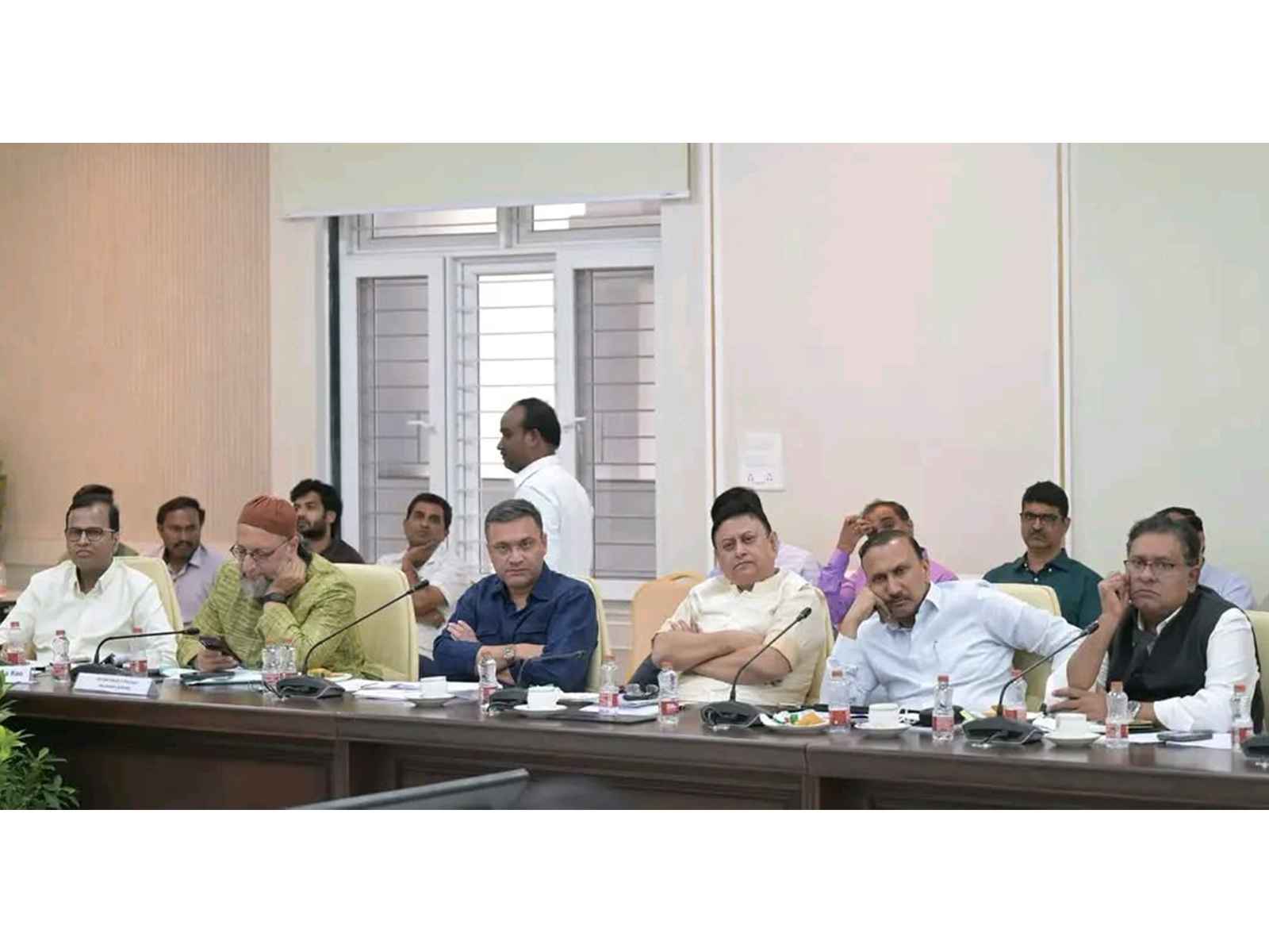 Owaisi attending an all-party meeting to tackle El Niño impact in Telangana (Photo/AIMIM) Owaisi attending an all-party meeting to tackle El Niño impact in Telangana (Photo/AIMIM)