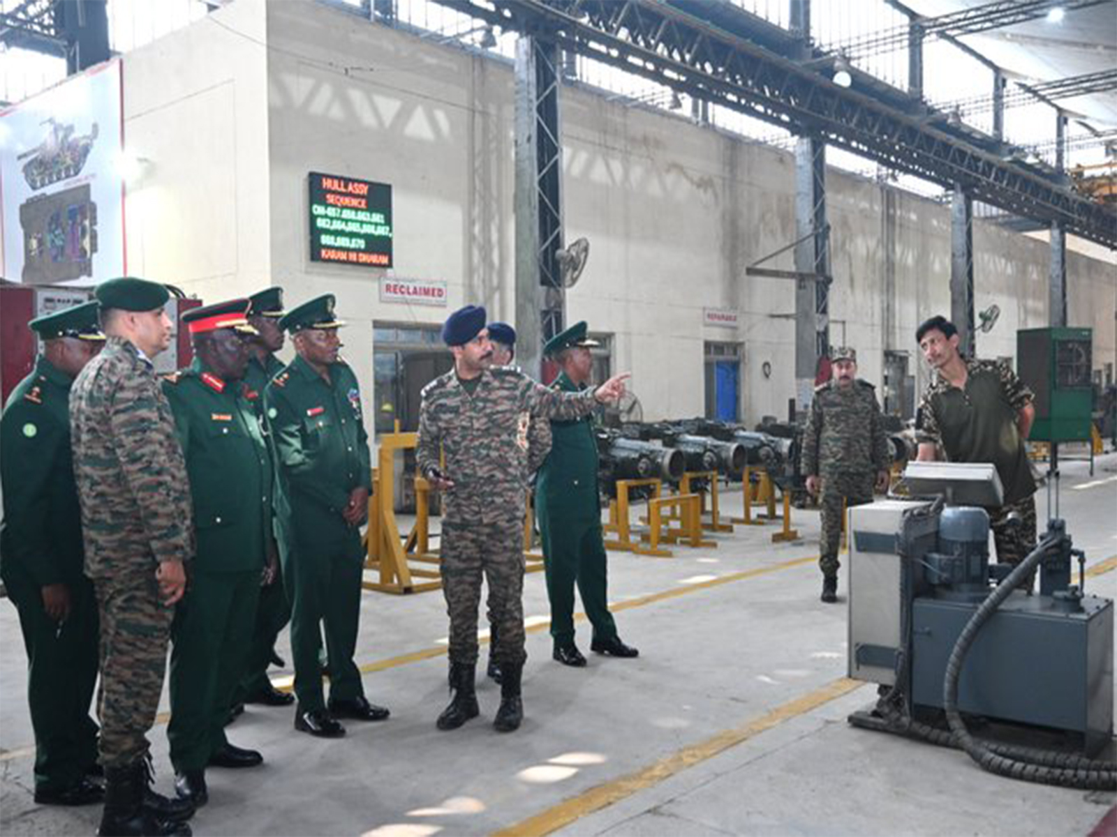 The Tanzanian delegation visits the 505 Army Base Workshop during the inaugural India-Tanzania Army-to-Army Staff Talks in New Delhi. (Photo: X/@adgpi) The Tanzanian delegation visits the 505 Army Base Workshop during the inaugural India-Tanzania Army-to-Army Staff Talks in New Delhi. (Photo: X/@adgpi)